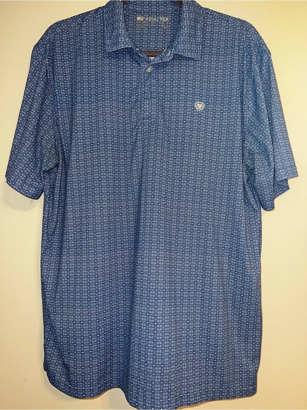 Ariat Tek Men’s AOP Blue Geometric Flowers Polo Shirt Large